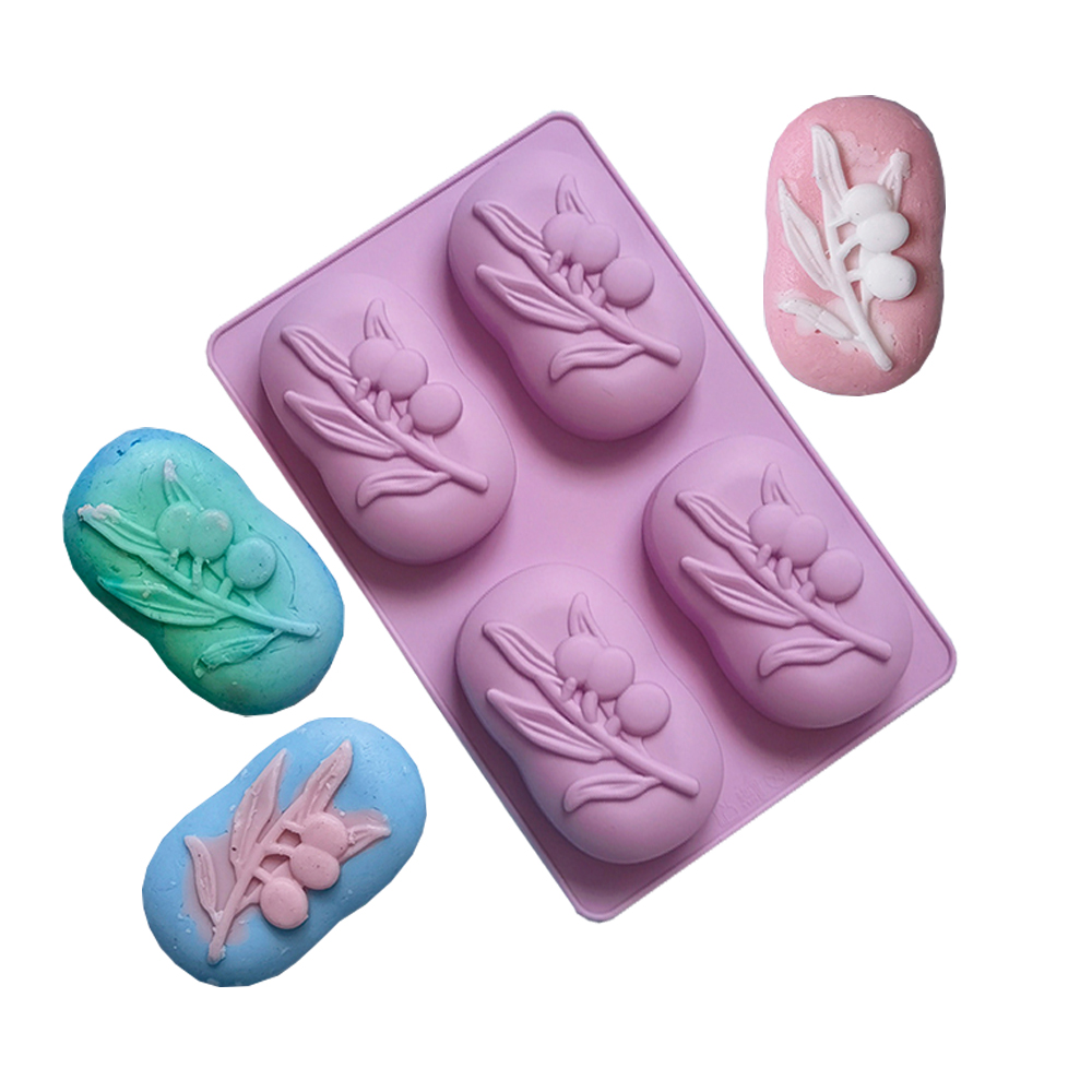 Soap Making Lye - Ovale Olivenbaum-Silikon-Seifenform mit 4 Mulden, DIY-Seifenherstellung,