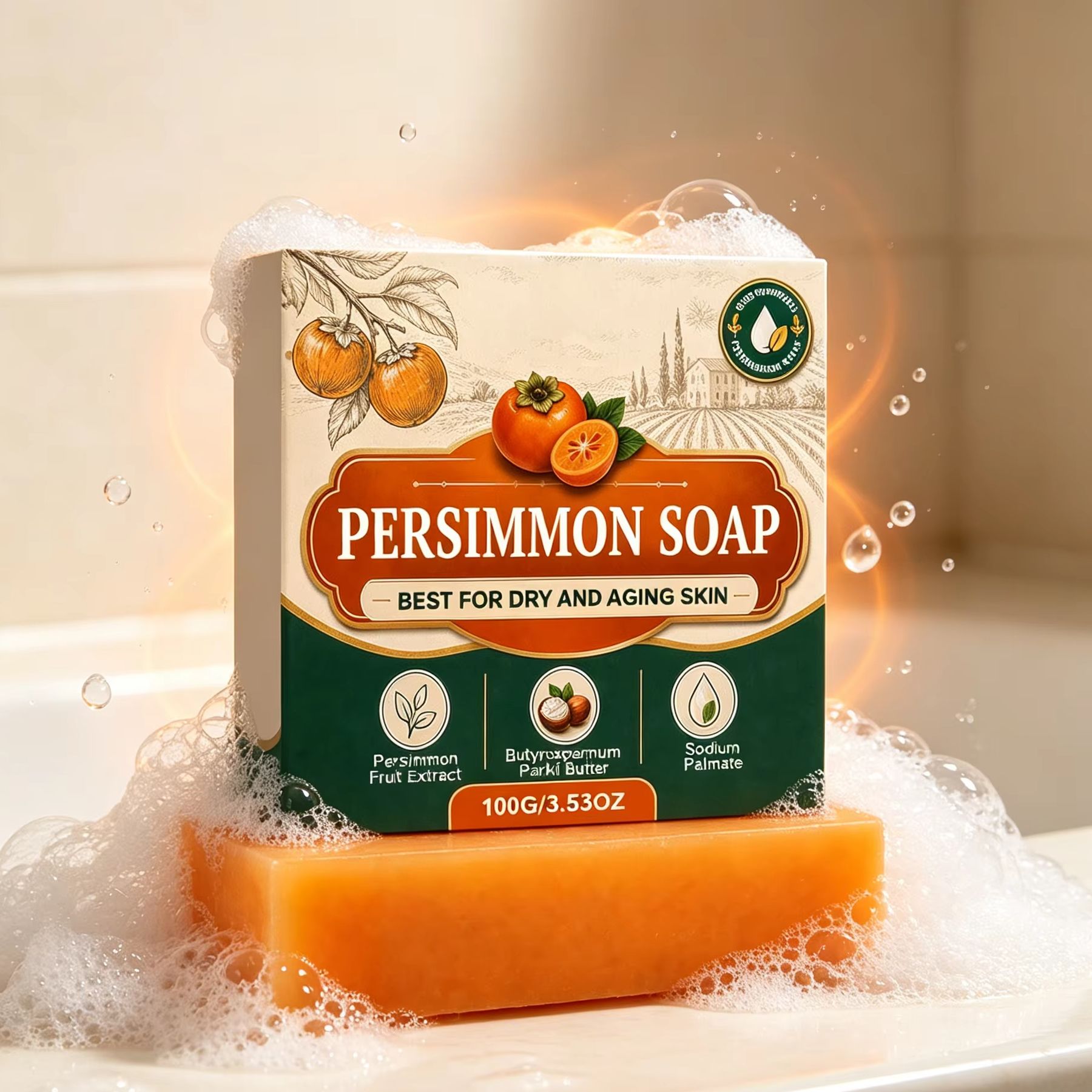 Shea Butter Raw - Persimmon-Seife Körpergeruchsentfernung Verbessert Trockenheit Erfrischender Reichhaltiger