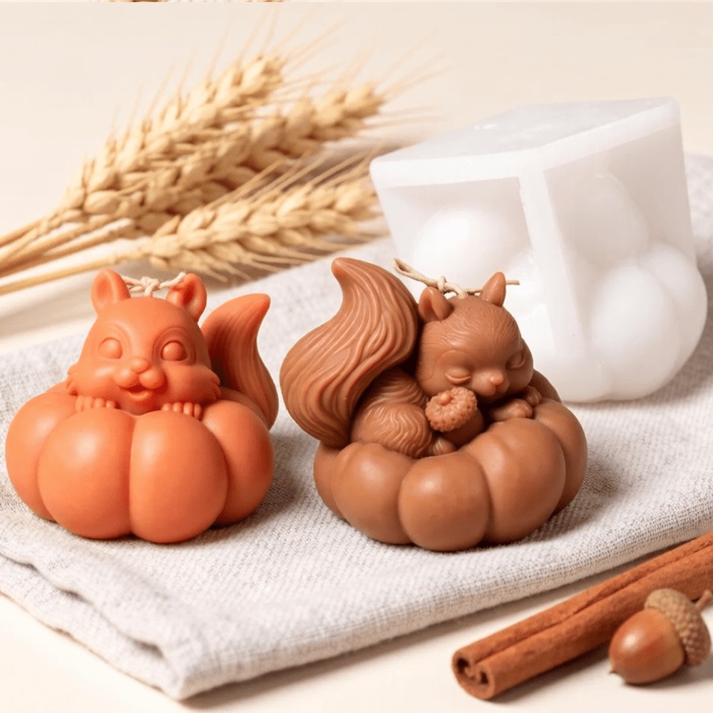 Soap Making Friends - Eichhörnchen-Kürbis-Silikonform für Duftkerzen, Gips- und Seifenherstellung,