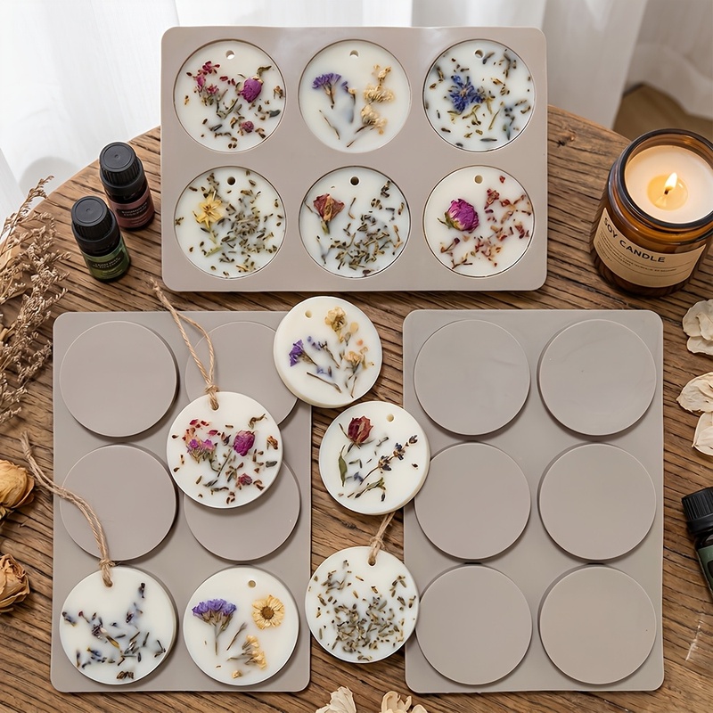 Soap Making Lye - 6-fach runde Silikonform für Anhänger, DIY-Aromatherapie-Wachstablettenform,