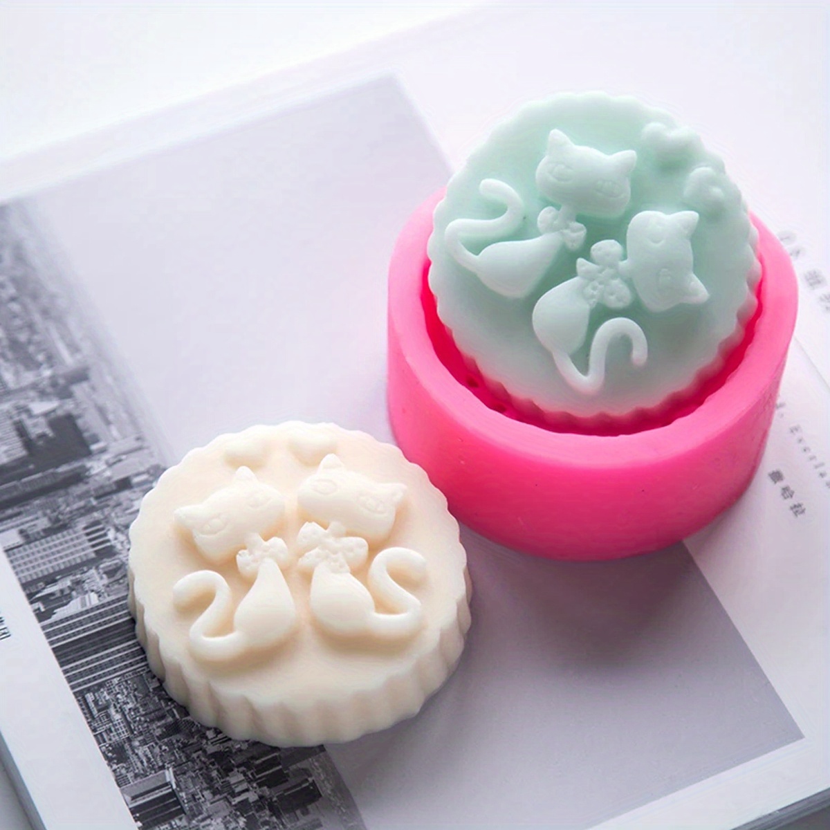 Soap Making Things - 1-teilige Silikon-Katzen-Seifenform - Runde DIY-Kerzenform für