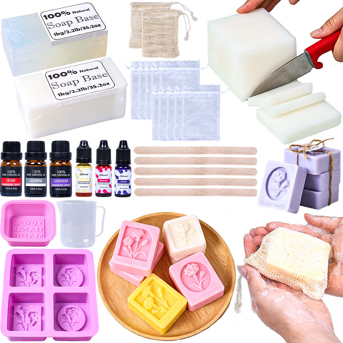 Soap Making Starter Kit - DIY Handgemachtes Seifenherstellungs-Set Komplettes Set Seifenherstellungs-Rohmaterialien