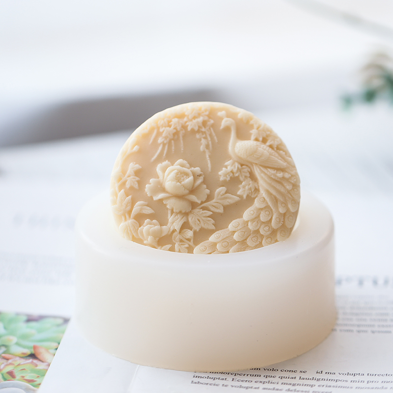 Soap Making Things - Silikon-Seifenform mit Pfauenblumenmuster, flexibel, handgefertigt, rund,
